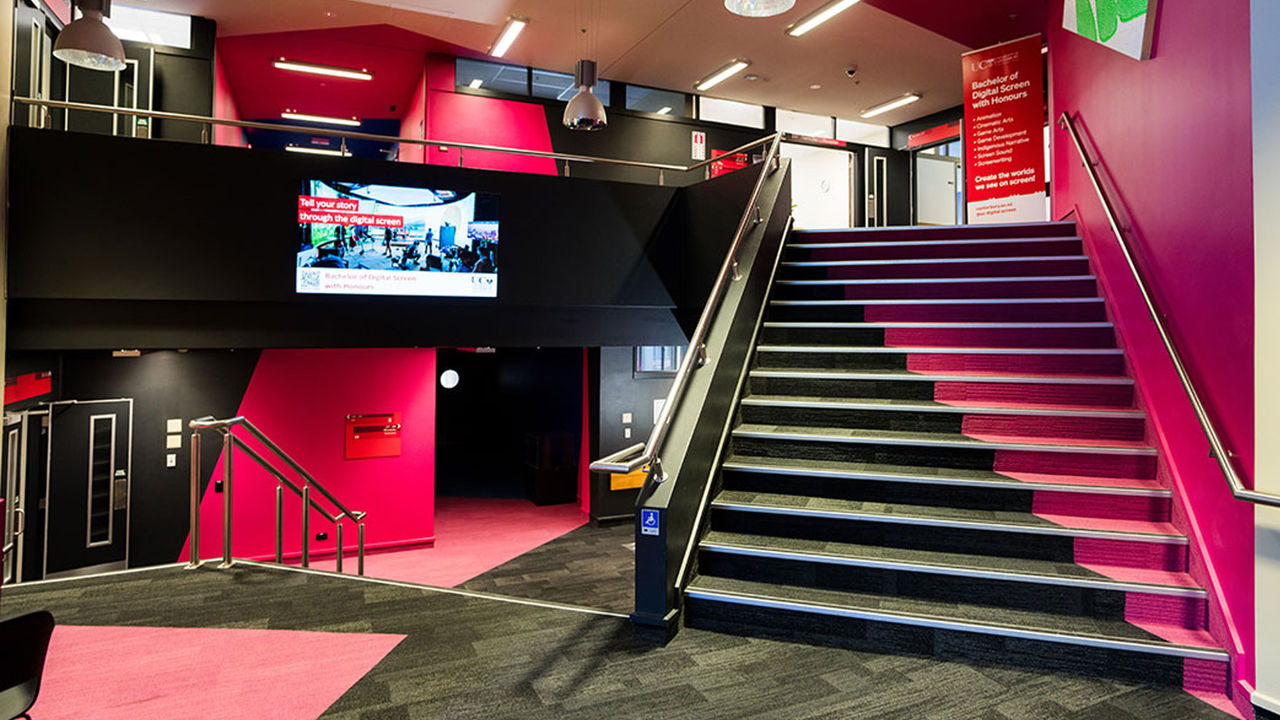 Inside Otakaro looking up the stairs to our student spaces
